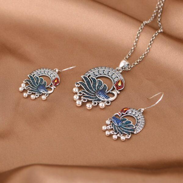 phoenix pendant, phoenix earrings, enamel pendant, oxidized s925 sterling silver pendant - Image 2