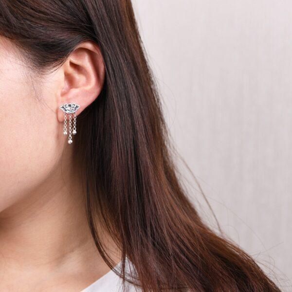 flower earrings, stud earrings, tassel earrings, silver earrings, s925 sterling silver earrings, oxidized silver earrings - Image 2