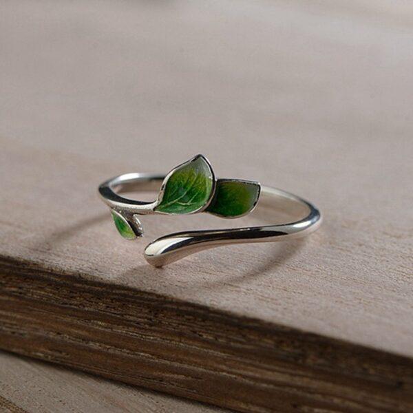 leaves ring, branch ring, silver ring, blue ring, green ring, open ring, adjustable ring, enamel ring, s925 sterling silver ring - Image 2
