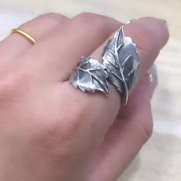 leaves ring, silver ring, open ring, adjustable ring, s925 sterling silver ring - Image 2