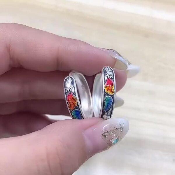 fox ring, fox earrings, silver ring, silver earrings, open ring, adjustable ring, hoop earrings, enamel ring, s990 fine silver ring - Image 2