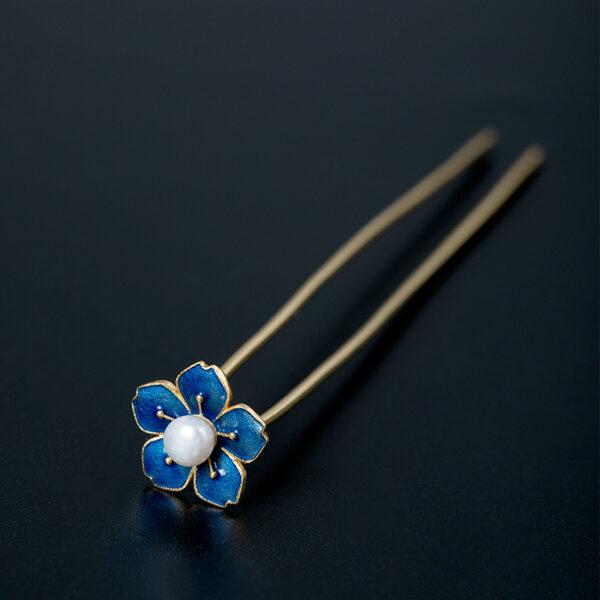 plum bossom hairpin, flower hairpin, silver hairpin, blue hairpin, enamel hairpin, s925 sterling silver, hair fork - Image 2
