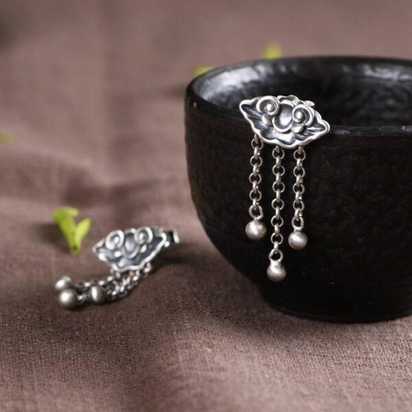 flower earrings, stud earrings, tassel earrings, silver earrings, s925 sterling silver earrings, oxidized silver earrings - Image 3