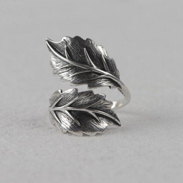 leaves ring, silver ring, open ring, adjustable ring, s925 sterling silver ring - Image 3