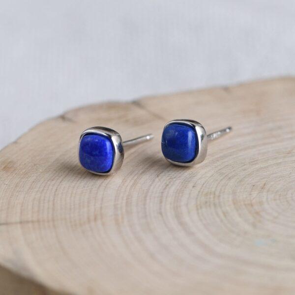 square earrings, lazurite earrings, s925 sterling silver earrings, oxidized silver stud earrings - Image 3