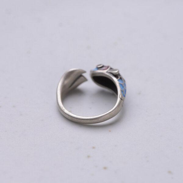 koi ring, fish ring, silver ring, blue ring, open ring, adjustable ring, enamel ring, s925 sterling silver ring - Image 4