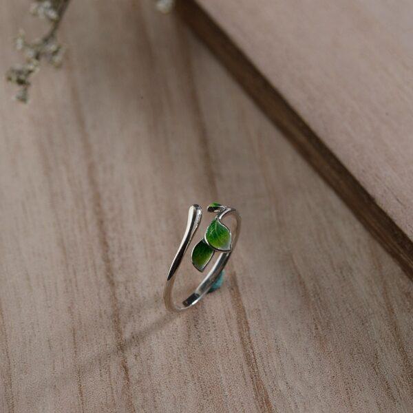 leaves ring, branch ring, silver ring, blue ring, green ring, open ring, adjustable ring, enamel ring, s925 sterling silver ring - Image 4