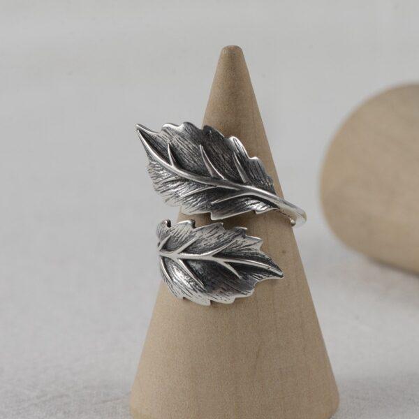 leaves ring, silver ring, open ring, adjustable ring, s925 sterling silver ring - Image 4
