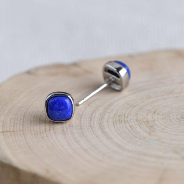 square earrings, lazurite earrings, s925 sterling silver earrings, oxidized silver stud earrings - Image 4
