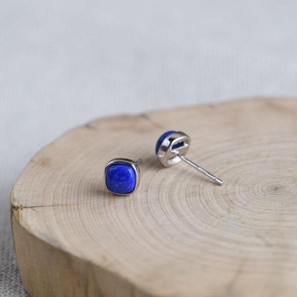 square earrings, lazurite earrings, s925 sterling silver earrings, oxidized silver stud earrings - Image 6