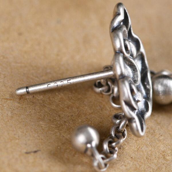 flower earrings, stud earrings, tassel earrings, silver earrings, s925 sterling silver earrings, oxidized silver earrings - Image 6