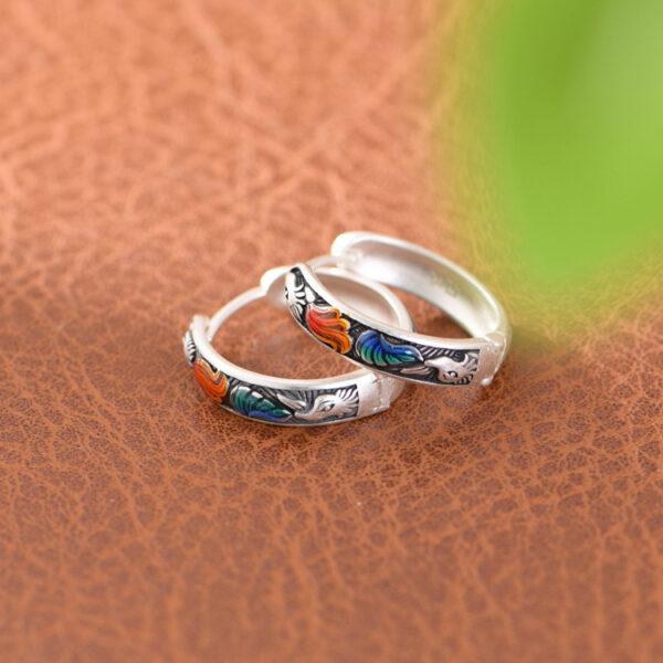 fox ring, fox earrings, silver ring, silver earrings, open ring, adjustable ring, hoop earrings, enamel ring, s990 fine silver ring - Image 8