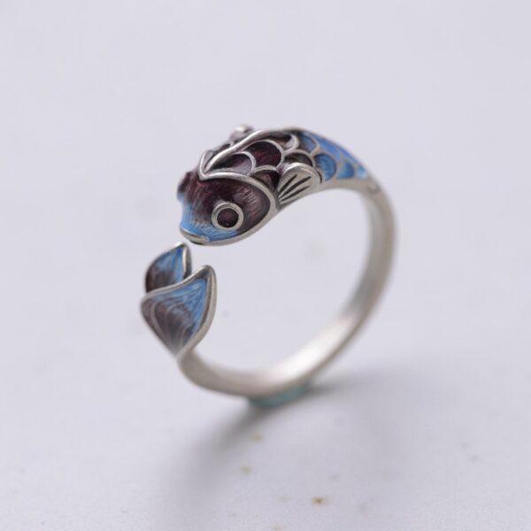 koi ring, fish ring, silver ring, blue ring, open ring, adjustable ring, enamel ring, s925 sterling silver ring - Image 6