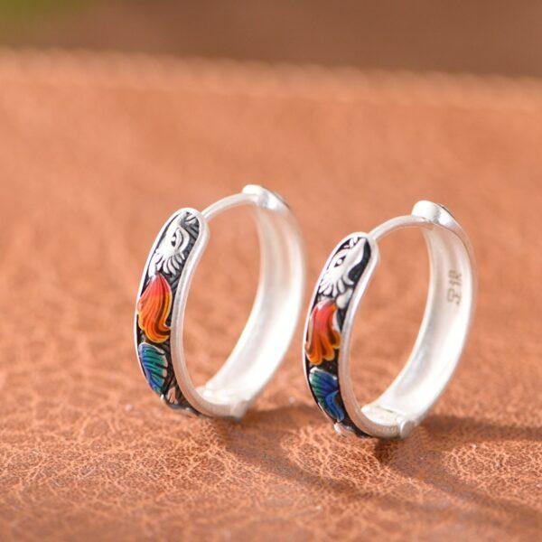 fox ring, fox earrings, silver ring, silver earrings, open ring, adjustable ring, hoop earrings, enamel ring, s990 fine silver ring - Image 9
