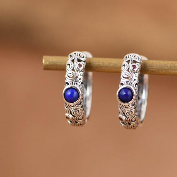 round earrings, agate earrings, lazurite earrings, nephrite earrings, s925 sterling silver earrings, hoop earrings - Image 6